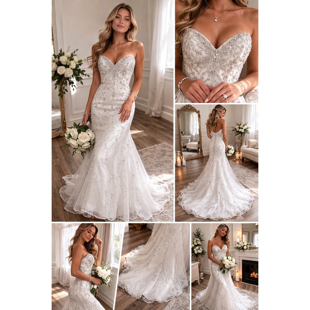 Sottero and Midgley Haute Couture Beaded Mermaid Wedding Dress Ivory Size 14
